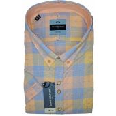 Dario Beltran Mens Big Size Multi Colour Check Cotton Button Down Collar Short Sleeve Shirt With Breast Pocket