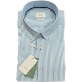 Eterna Mens Big Size Thin Stripe Comfort Fit Button Down Collar Casual Short Sleeve Shirt With Breast Pocket