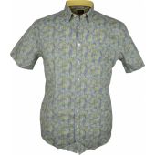 Kings Road Mens Big Size Leaf Print Cotton Casual Short Sleeve Shirt