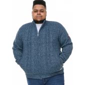 D555 Mens Big Size Fleece Lined Cable Knit Full Zip Cardigan