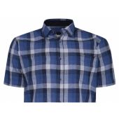 Peter Gribby Mens Big Size Linen Check Short Sleeve Shirt Indigo