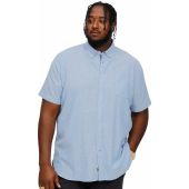 D555 Mens Big Size Linen Mix Button Down Collar Short Sleeve Casual Shirt With Breast Pocket