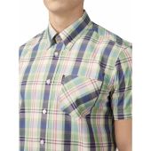 Ben Sherman Mens Big Size Gingham Overcheck Button Down Collar Cotton Casual Short Sleeve Shirt With Breast Pocket