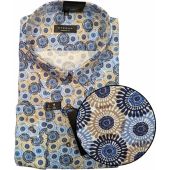 Eterna Mens Big Size Cotton Comfort Fit Button Down Collar Circle Pattern Print Long Sleeve Formal Shirt