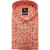 Kings Road Mens Big Size Orange Print Button Down Collar Casual Short Sleeve Shirt