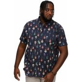 D555 Mens Big Size Guitar Print Button Down Collar Casual Short Sleeve Shirt With Breast Pocket