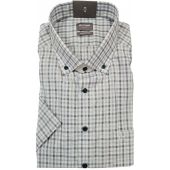 Olymp Mens Big Size Comfort Fit Egyptian Cotton Check Button Down Collar Short Sleeve Shirt With Breast Pocket