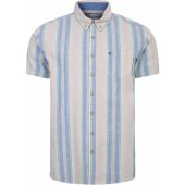 Peter Gribby Mens Big Size Cotton Linen Stripe Button Down Collar Casual Short Sleeve Shirt With Breast Pocket