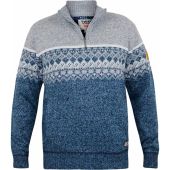 D555 Mens Big Size Quarter Zip Neck Fairisle Knitted Jumper With Pockets And Bonded Check Lining