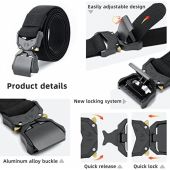 D555 Mens Big Size Stretch Tactical Webbing Belt With Heavy Duty Quick Release Buckle