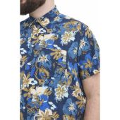 Blend Mens Big Size Flower Print Casual Short Sleeve Shirt