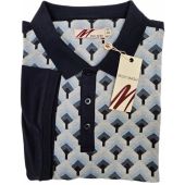 Mish Mash Mens Big Size Fine Knitted Diamond Pattern Cotton Polo With Plain Contrast Sleeve Collar And Back