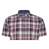 Peter Gribby Mens Big Size Linen Check Button Down Collar Short Sleeve Shirt Coral