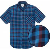 Ben Sherman Mens Big Size Gingham Over Check Cotton Button Down Collar Short Sleeve Shirt