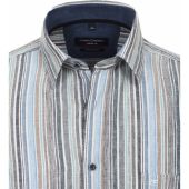 Casa Moda Mens Big Size Linen Blend Casual Short Sleeve Stripe Shirt