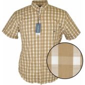 Dario Beltran Mens Big Size Beige Check Cotton Button Down Collar Short Sleeve Shirt With Breast Pocket
