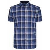 Peter Gribby Mens Big Size Linen Check Short Sleeve Shirt Indigo