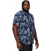 D555 Mens Big Size Button Down Collar Cotton Leaf Print Short Sleeve Casual Shirt With Breast Pocket