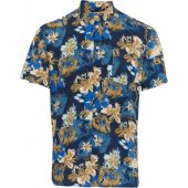 Blend Mens Big Size Flower Print Casual Short Sleeve Shirt