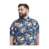 Blend Mens Big Size Flower Print Casual Short Sleeve Shirt
