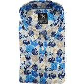 Kings Road Mens Big Size Flower Print Button Down Collar Casual Short Sleeve Shirt