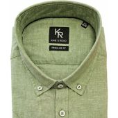 Kings Road Mens Big Size Plain Linen Mix Button Down Collar Casual Short Sleeve Shirt