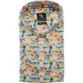 Kings Road Mens Big Size Beach Scene Print Button Down Collar Casual Short Sleeve Shirt