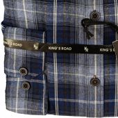 Kings Road Mens Big Size Brushed Cotton Button Down Collar Check Casual Long Sleeve Shirt With Breast Pocket