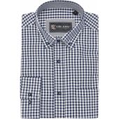 Kam Mens Big Size Gingham Check Oxford Button Down Long Sleeve Casual Shirt