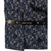Kings Road Mens Big Size Square Pattern Print Casual Long Sleeve Shirt With Breast Pocket
