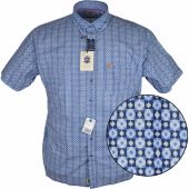 Hatico Mens Big Size Mini Square Pattern Print Button Down Collar Short Sleeve Shirt