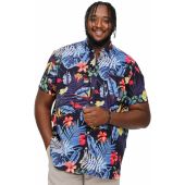 D555 Mens Big Size Button Down Collar Colour Flower Print Casual Cotton Short Sleeve Shirt With Breast Pocket