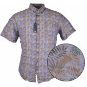 J T Ascott Mens Big Size Leaf Print Casual Linen Button Down Collar Short Sleeve Shirt
