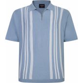 Espionage Mens Big Size Short Sleeve Striped Knitted Polo With Zip Neck And Rib Hemline