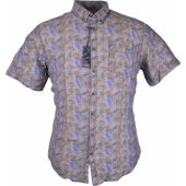 J T Ascott Mens Big Size Leaf Print Casual Linen Button Down Collar Short Sleeve Shirt