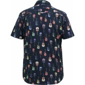 D555 Mens Big Size Guitar Print Button Down Collar Casual Short Sleeve Shirt With Breast Pocket