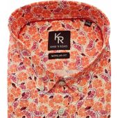 Kings Road Mens Big Size Orange Print Button Down Collar Casual Short Sleeve Shirt