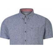 Peter Gribby Mens Big Size Pinstripe Cotton Linen Mix Button Down Collar Casual Short Sleeve Shirt