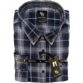 Kings Road Mens Big Size Brushed Cotton Button Down Collar Check Casual Long Sleeve Shirt With Breast Pocket
