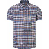 Peter Gribby Mens Big Size Linen Mix Check Casual Short Sleeve Shirt