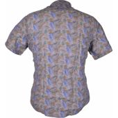 J T Ascott Mens Big Size Leaf Print Casual Linen Button Down Collar Short Sleeve Shirt