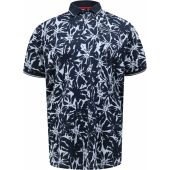 D555 Mens Big Size Flower Print Contrast Collar Cotton Polo