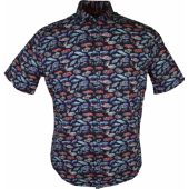 Kings Road Mens Big Size Car Print Short Sleeve Casual Cotton Shirt