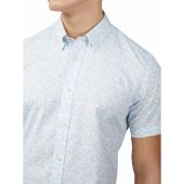 Ben Sherman Mens Big Size Optic Geo Print Button Down Collar Casual Short Sleeve Shirt