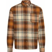 Blend Mens Big Size Brush Cotton Check Button Down Collar Casual Long Sleeve Shirt