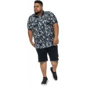 D555 Mens Big Size Flower Print Contrast Collar Cotton Polo