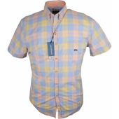 Dario Beltran Mens Big Size Multi Colour Check Cotton Button Down Collar Short Sleeve Shirt With Breast Pocket