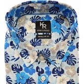 Kings Road Mens Big Size Flower Print Button Down Collar Casual Short Sleeve Shirt