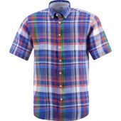 Fynch Hatton Mens Big Size Linen Check Button Down Collar Short Sleeve Shirt