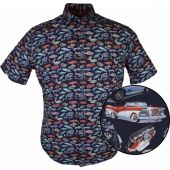 Kings Road Mens Big Size Car Print Short Sleeve Casual Cotton Shirt
